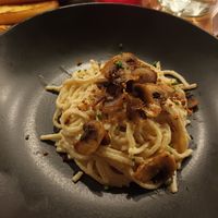 Carbonara (comes with garlic bread) at Down the Hatch in Liverpool