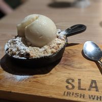 Delightful sizzling apple crumble at Down the Hatch in Liverpool
