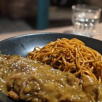 Katsu chickn with noodles  at Down the Hatch in Liverpool