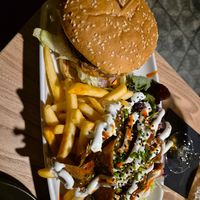 Zinger burger with upgraded loaded fries (kebabish - exceptional Donner alternative) at Down the Hatch in Liverpool