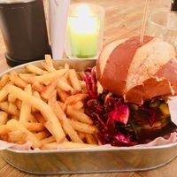 Burger & fries! at Down the Hatch in Liverpool