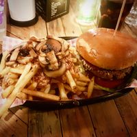 Classic burger and poutine at Down the Hatch in Liverpool