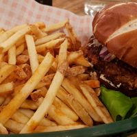 Burger and fries at Down the Hatch in Liverpool