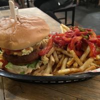 McLovin burger with salt & pepper chips at Down the Hatch in Liverpool