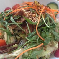 Lemongrass tofu noodle bowl with peanuts &  salad. at Chi Oh in Berlin