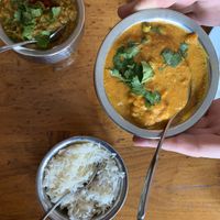 Right: Aloo Gobi Matar Left: Bhaigain Bhartha  at Seva in Astoria