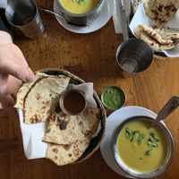 Naan and vegan Roti w/Mulligatawny soup  at Seva in Astoria