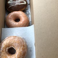 Boston cream, pink grapefruit, salted vanilla bean  at Doe Donuts in Portland