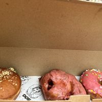 Tried a few donuts including the savory everything donut and a strawberry rhubarb fritter  at Doe Donuts in Portland