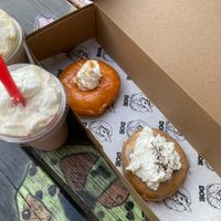 Thai Tea and Portland Fog donuts  at Doe Donuts in Portland