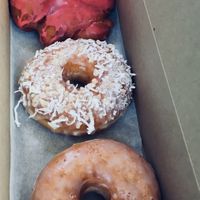That apple rhubarb fritter - so good! at Doe Donuts in Portland