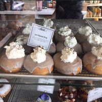 The super yummy Portland Fog, the whipped cream isn't too sweet and compliments the Earl Gray glaze perfectly. at Doe Donuts in Portland
