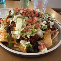Vegan nachos with chorizo and queso  at Mountain Madre in Asheville