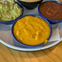 Vegan queso, guac, salsa at Mountain Madre in Asheville
