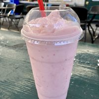 Strawberry Banana Almond Milk Milkshake (not great)  at Happy Burger Diner in Mariposa