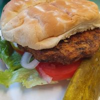 Black bean burger at Happy Burger Diner in Mariposa