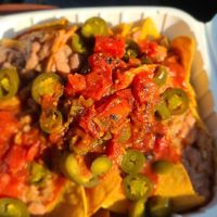 Vegan nachos at Happy Burger Diner in Mariposa
