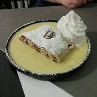 Vegan apple strudel with custard and cream at Attila Hildmann Organic Snackbar I in Berlin
