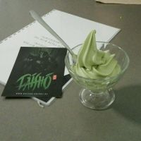 Soft matcha ice cream (with topping available)  at Attila Hildmann Organic Snackbar I in Berlin