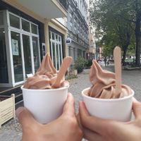 Nougat soft ice cream. at Attila Hildmann Organic Snackbar I in Berlin