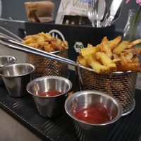 Fries came with ketchup and some mayo (?) dip at Attila Hildmann Organic Snackbar I in Berlin