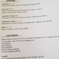 Dine in menu at Sherpa Cafe in Gunnison