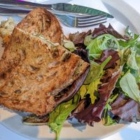 Vegan mozzarella and tomato toasted sandwich at Academy in Winchester