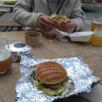 Burger with peanut butter, blackberry jelly and lambs lettuce 🦊 at Mocky-D in Nottingham