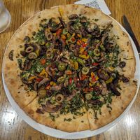 Vegan veggie pizza at Mediterranea Restaurant & Bakery in Atlanta