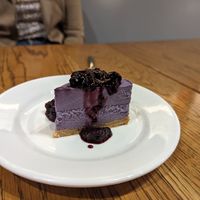 Vegan blueberry lemon cheesecake (smaller than appears) at Mediterranea Restaurant & Bakery in Atlanta