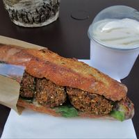 Falafel sandwich, frozen yogurt at Laelo in Paris