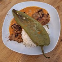 Escalopes de soja con salsa mafe y pimiento. at La Raposa del Poble Sec in Barcelona