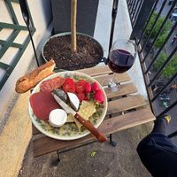 Charcuterie and wine from Mon Epicerie. Baguette from Land and Monkeys. The best strawberries and tomatoes actually came from a small produce seller not far from Mon Epicerie. at Mon Epicerie Paris in Paris