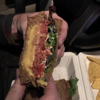 Burger (in the dark) at Moab Kitchen in Moab