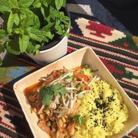 Chinesische Gemüsepfanne mit Sojageschnetzeltem und Reis at World Food Trip - Food Truck in Saarbrucken