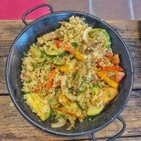 Quinoa with veggie and a choice of your fav protein  at Integral in Formentera