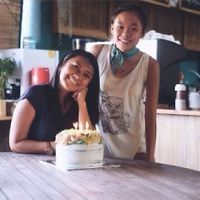 My surprise birthday cake, delivered by the maker herself! at Thyme and Caramel in Canggu