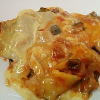 fresh lasagne at the café at LIV Organic & Natural Food Market in Liverpool