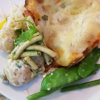 Vegan lasagne and salads at LIV Organic & Natural Food Market in Liverpool