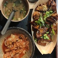 Gyoza, miso soup and kimchi at Foodstock  in Bratislava