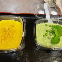 Yellow and green hummus  at Foodstock  in Bratislava