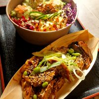 Poke bowl and gyoza at Foodstock  in Bratislava