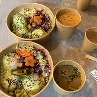 Poke Star bowl with Miso and Laksa soup. Perfect taste, full meal and very fast service. Top food!  at Foodstock  in Bratislava