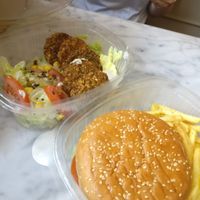 Falafel and mushroom burger at Petite Sophie in Mahon