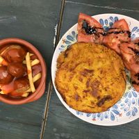 Tortilla and plant “albóndigas" at Petite Sophie in Mahon