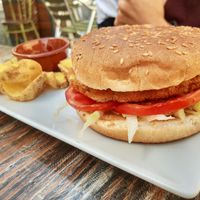 Vegan chicken burger at Petite Sophie in Mahon