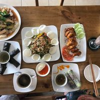 Top left is pan fried noodle at Vegan Kitchen in Ho Chi Minh City