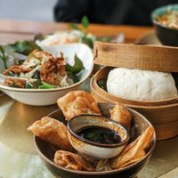 Bhan bun(1) ,fried dumplings (11) and a super delicious papaya salad. at Chay Long in Berlin