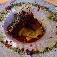 Roasted jackfruit with oven potatoes and homemade BBQ sauce at Mapa Verde in San Sebastian