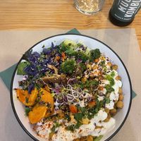 The chickpea bowl. The chickpeas were really soft and warm. Amazing at Mapa Verde in San Sebastian